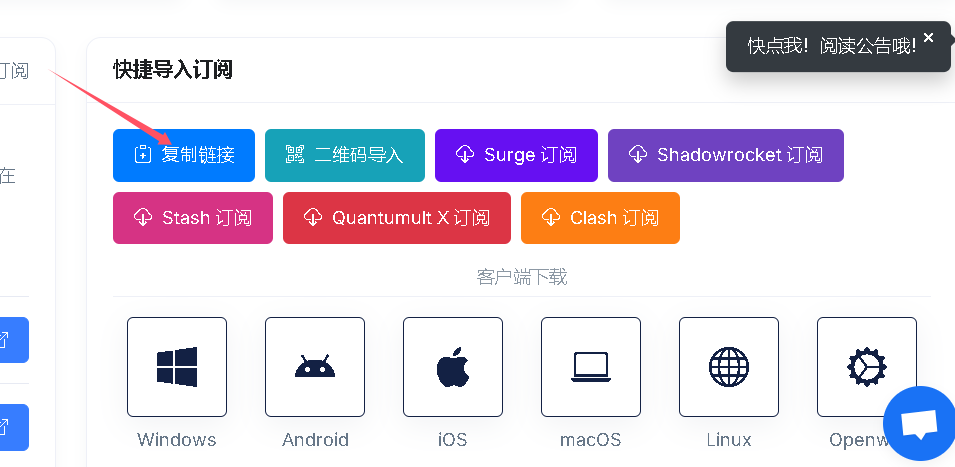 从官网获取订阅链接