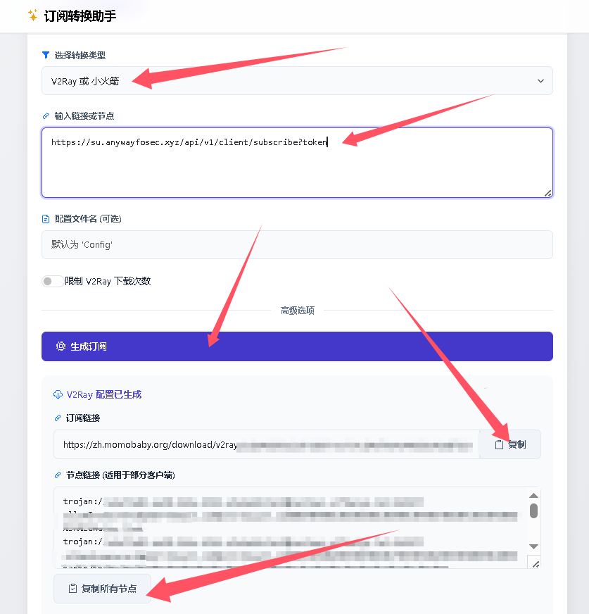 生成订阅或复制节点演示